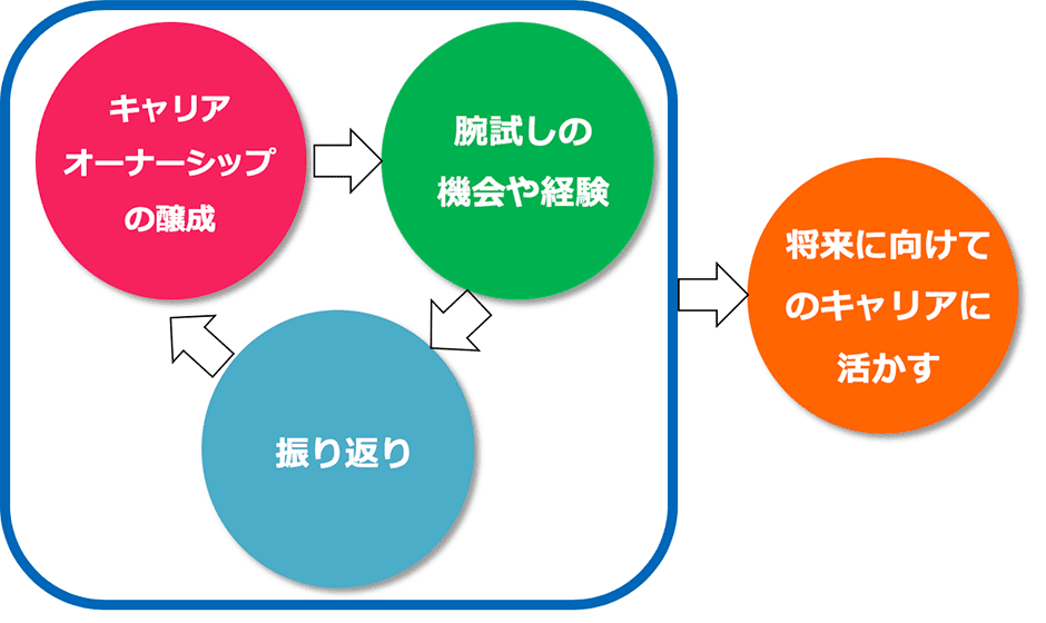 企業が従業員に対して「何をどう学び、どう活躍するか」を考えながら行動するサイクルを回す